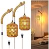Image 1 : Frideko Plug-In Wicker Wall Lamps Pair