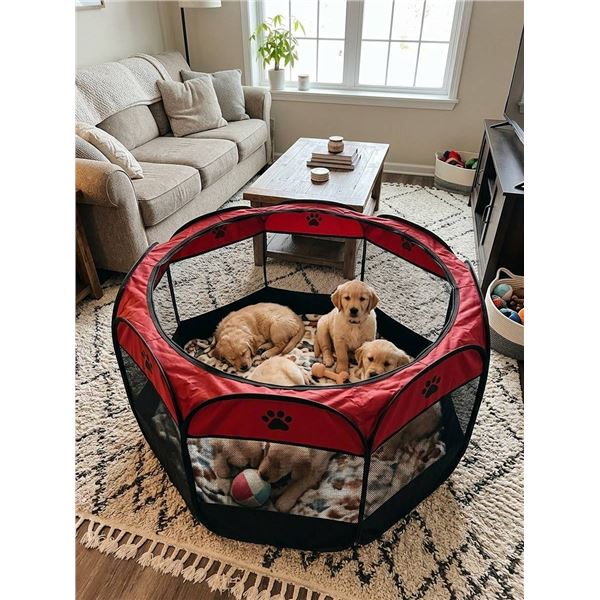 Red and Black Portable Pet Playpen Carrier