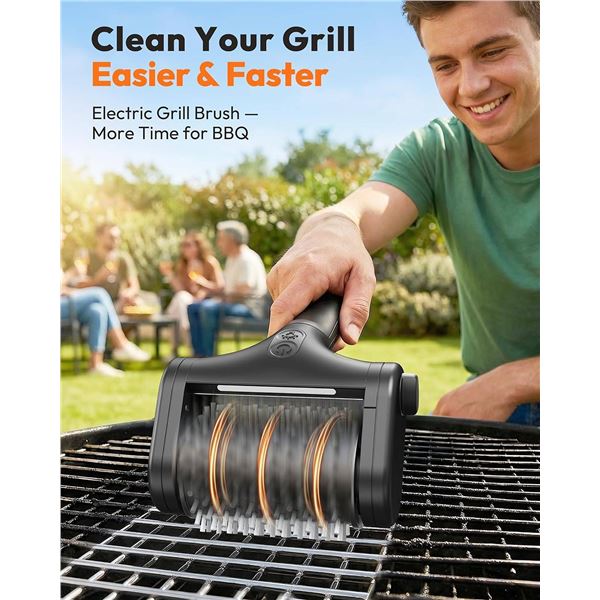 Cordless Rechargeable Dual-Speed Electric Grill Brush for Outdoor Barbecue