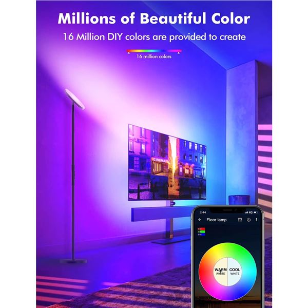 YHW Smart RGB LED Floor Lamp, Color Changing & Dimmable Sky