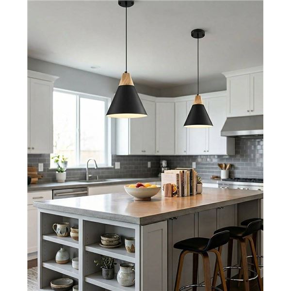 Pendant Lighting Kit With 2 Black Lamp Heads