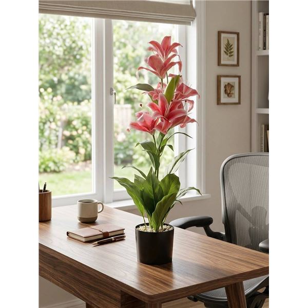 Artificial Pink Lily Plant In Pot 33 Inch Tall