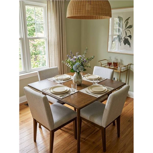Walnut Wood Dinnette set Table With 4 Upholstered Chairs