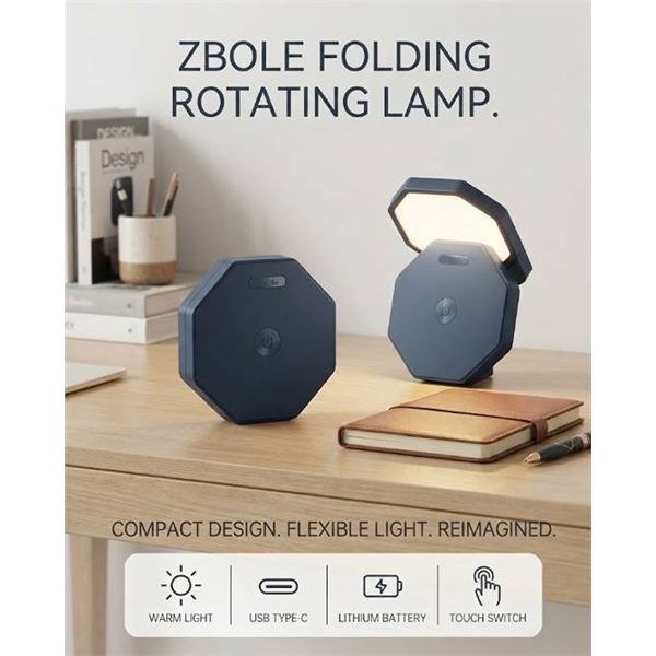 Zbote Folding Rotating LED Lamp, Lot of 2