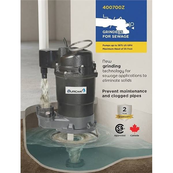 Burcam Grinder Sewage Pump 2HP 1875 US GPH
