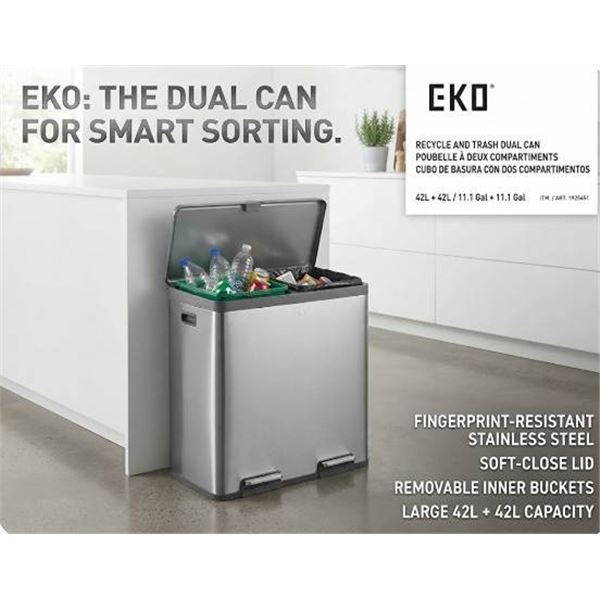 EKO Dual Compartment Recycle Trash Can 42L