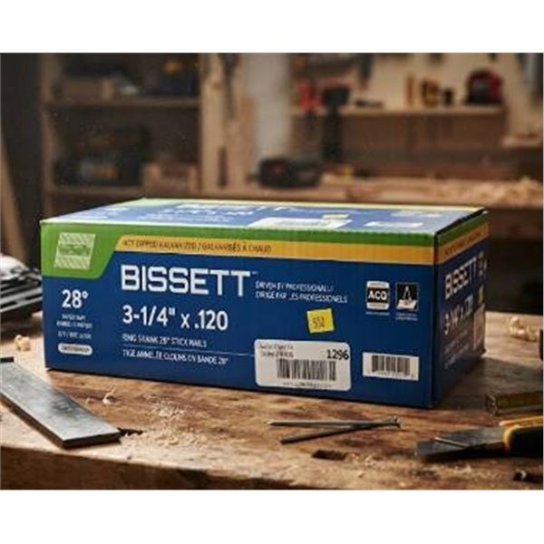 Bissett 3-1/4" x .120" 28Â° Galv Ring Shank Nails