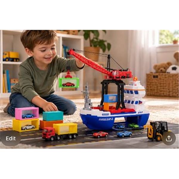 Cute Stone Toy Car Transport Ship Set