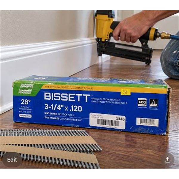 Bissett 3-1/4" x .120" 28Â° Ring Shank Nails