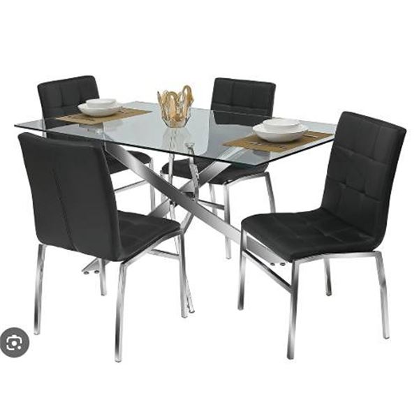 Kwality 5PC Glass Dining Set Table & 4 Chairs