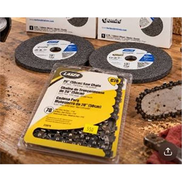 2 Norton Grinding Wheels & Laser 20" Saw Chain
