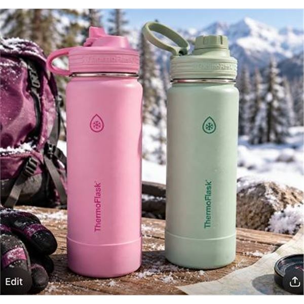 2 ThermoFlask Water Bottles Pink Green