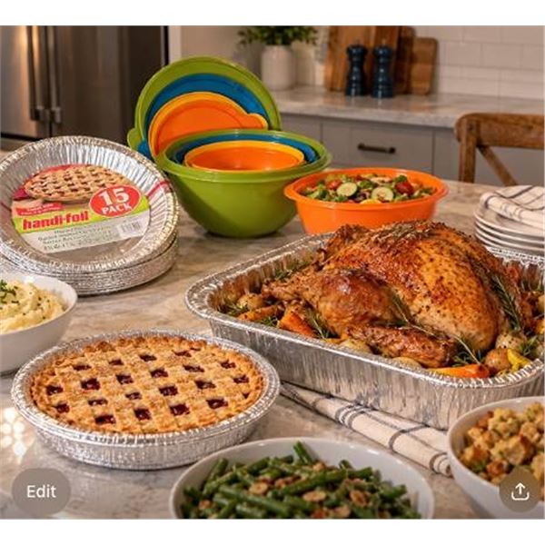 Handi-foil Pans, 8pc Plastic Bowl Set, 3 Roasters