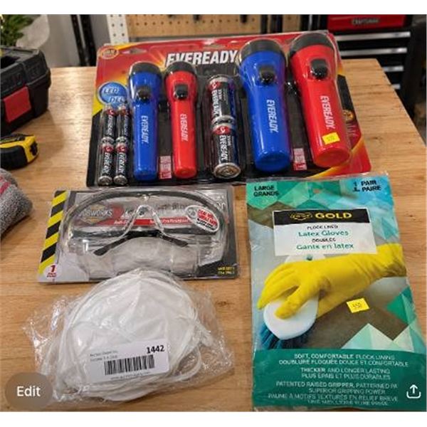 Flashlights, Latex Gloves, Masks, Goggles Lot