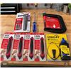 Image 1 : Hand Tool Lot: Utility Knives, Tape, Hacksaw