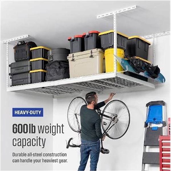 Overhead Garage Storage Rack 4x8 Ft Steel Black
