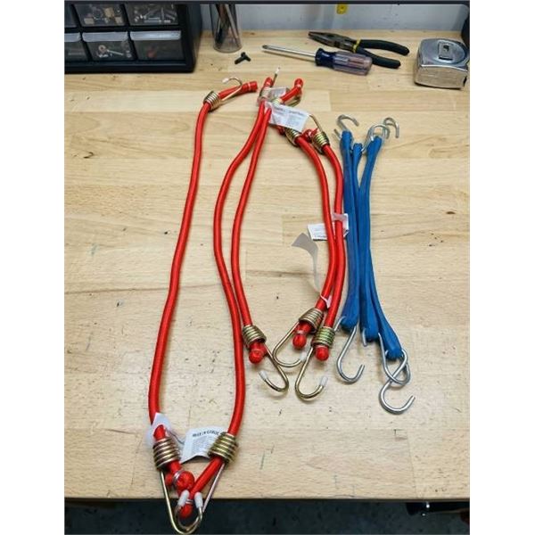 Lot of Assorted Sizes Red And Blue Bungee Cords With Hooks