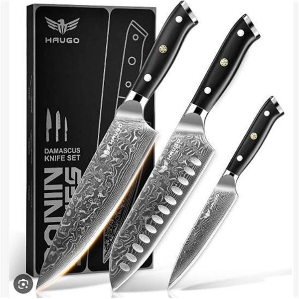 Haugo Ronin Series 3-Pc Damascus Knife Set
