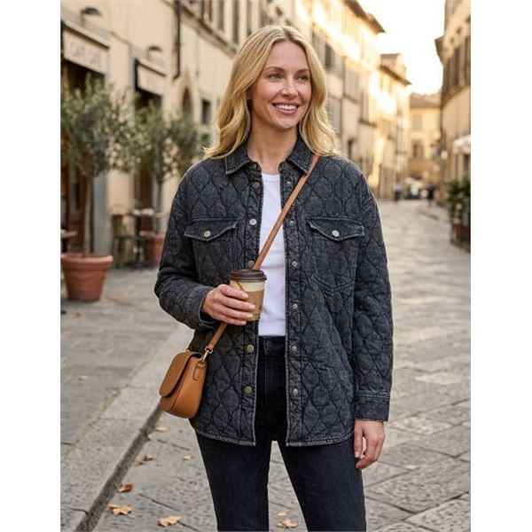 Pepe Jeans Quilted Black Denim Shirt Jacket M