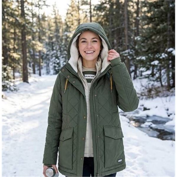 Hunter Quilted Olive Hooded Jacket Size M
