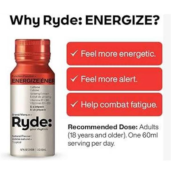 Ryde Energize Energy Shots 8 x 60mL Bottles