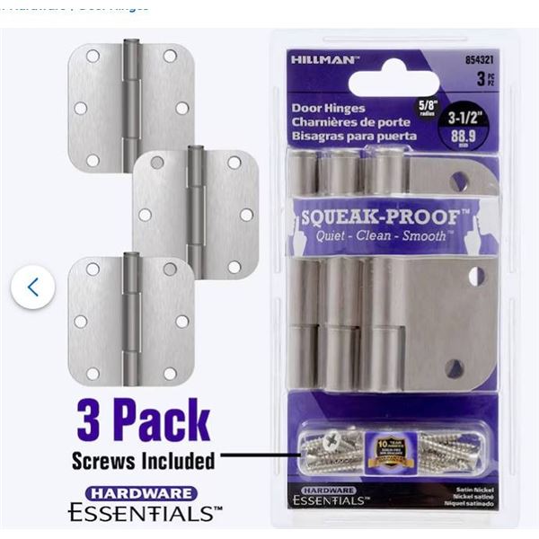 Hillman Squeak-Proof 3-1/2-in H x 5/8-in Radius Satin nickel Mortise Interior Door Hinge 3 -Pack