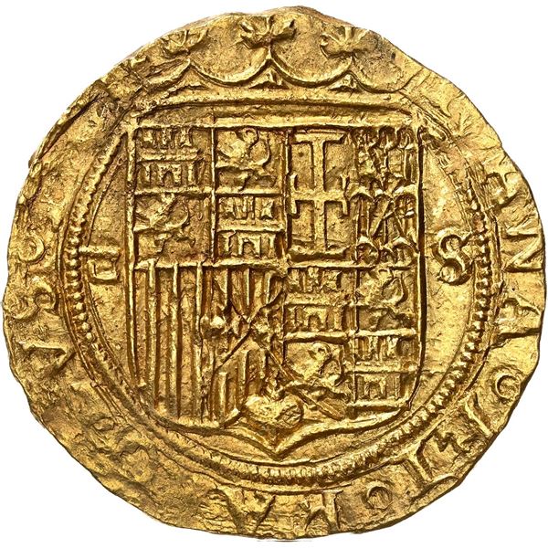SPAIN, Seville, gold 1 escudo, Charles-Joanna, assayer Gothic D to left, mintmark S to right, NGC MS
