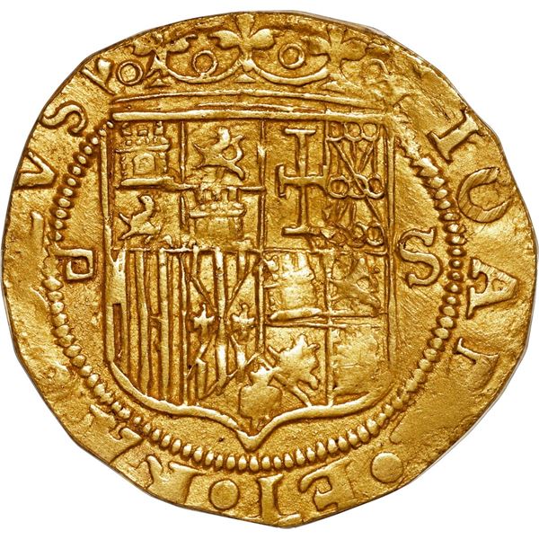 SPAIN, Seville, gold 1 escudo, Charles-Joanna, assayer Gothic D to left, mintmark S to right, PCGS A