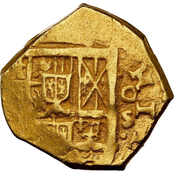 SPAIN, Seville, gold cob 2 escudos, Philip III, assayer G ABOVE mintmark S to right, very rare, NGC