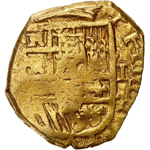 SPAIN, Seville, gold cob 1 escudo, 1620/10, assayer not visible, unique, NGC VF details / rev scratc