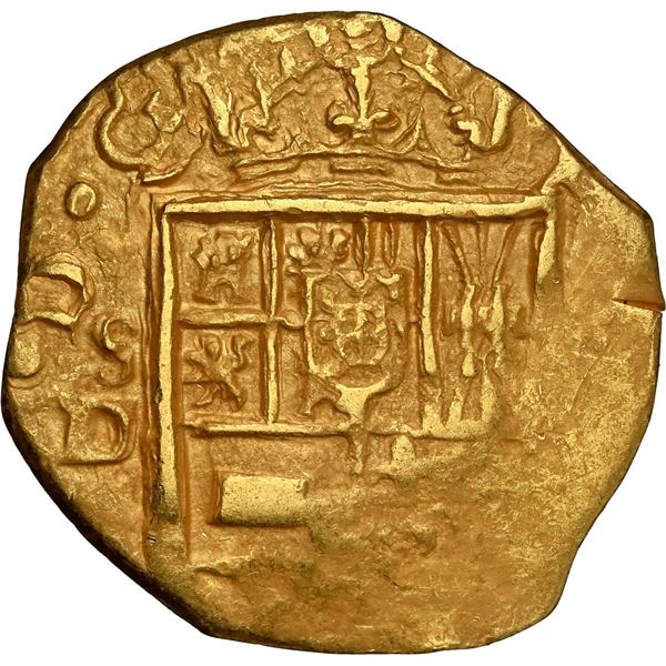 SPAIN, Seville, gold cob 1 escudo, Philip III, assayer D, NGC MS 62, finest known in NGC census.