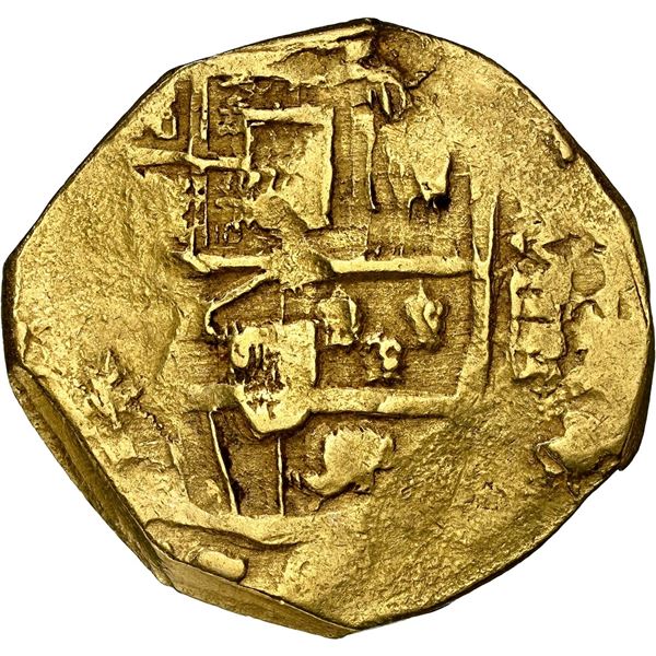 SPAIN, Seville, gold cob 8 escudos, Philip IV, assayer not visible (mid-1600s), NGC AU 55.