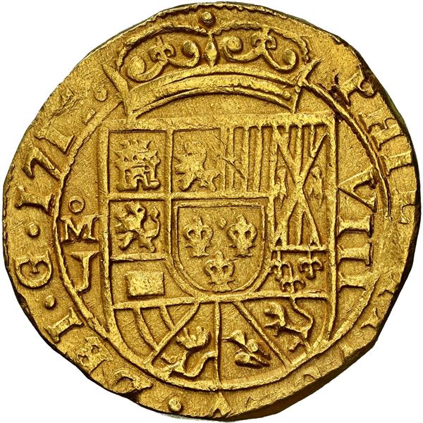 MEXICO, Mexico City, gold cob 8 escudos, 1714 J, date on obverse, NGC MS 62 (1715 Fleet Shipwreck La