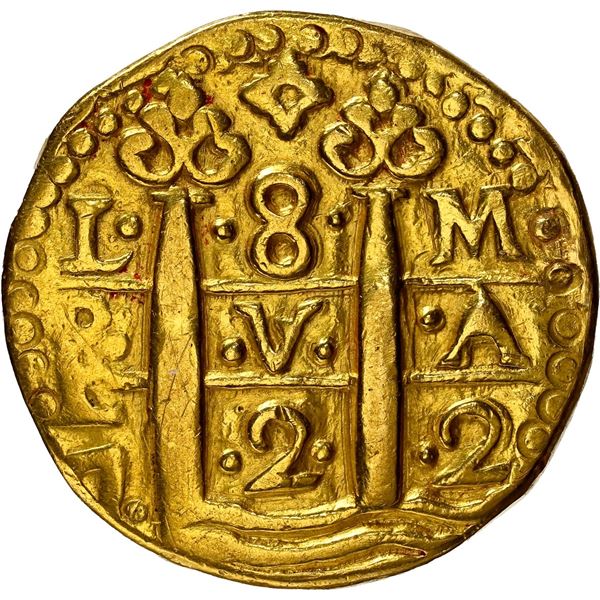 PERU, Lima, gold cob 8 escudos, 1722 M.