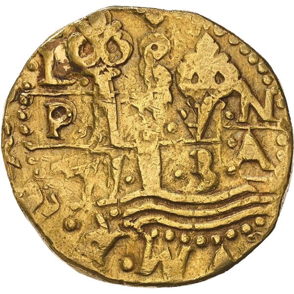 PERU, Lima, gold cob 8 escudos, 1730 N, NGC XF details / plugged.
