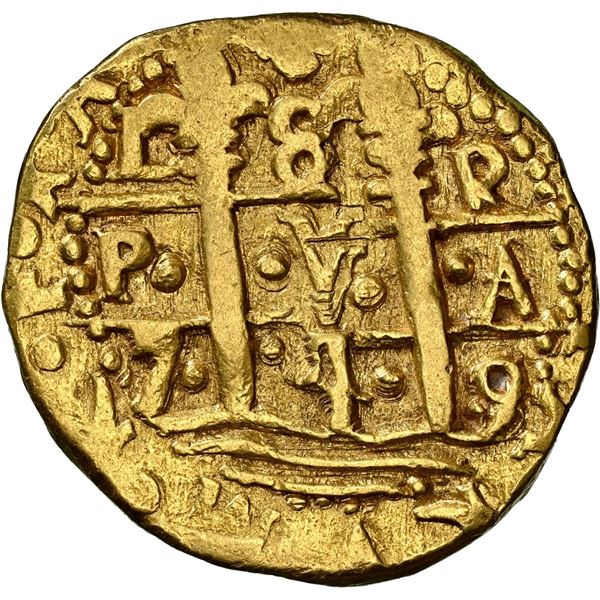 PERU, Lima, gold cob 8 escudos, 1749/8 R, NGC AU 53.