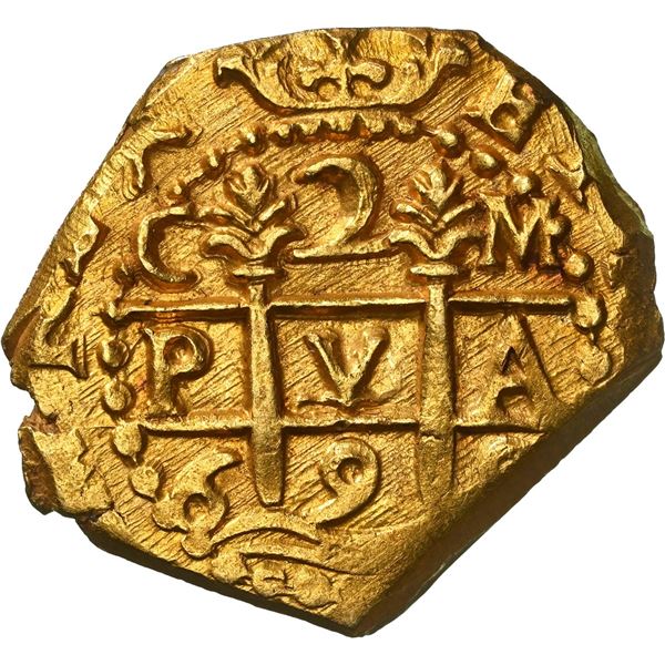 PERU, Cuzco, gold cob 2 escudos, 1698 M, NGC MS 62 (1715 Fleet Shipwreck Label).