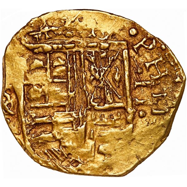 COLOMBIA, Bogotá, gold cob 2 escudos, Philip IV, assayer not visible (A or R, 1640s to early 1650s),
