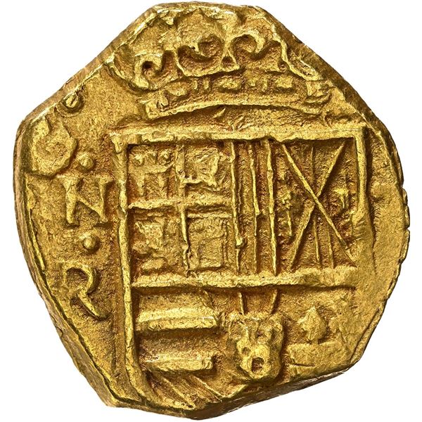 COLOMBIA, Bogotá, gold cob 2 escudos, Philip IV, assayer not visible (R to right, 1640s to early 166