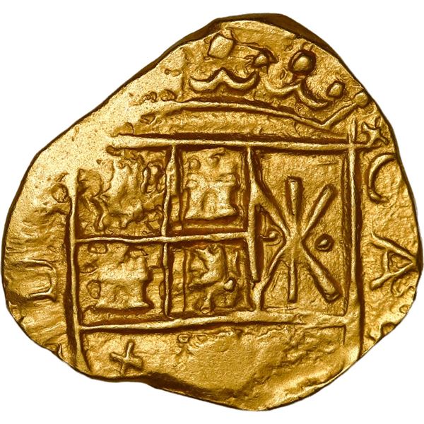 COLOMBIA, Bogotá, gold cob 2 escudos, (inverted 1702 or 1704 over inverted 1702), assayer Arce (V.A.