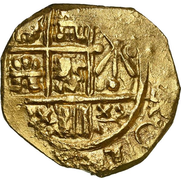 COLOMBIA, Bogotá, gold cob 2 escudos, (1705), no assayer (Arce), Charles II posthumous, NGC MS 64 (1