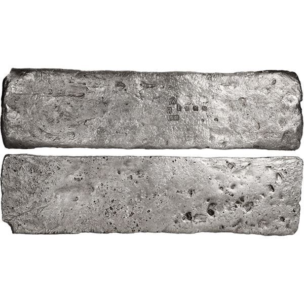 Silver "tumbaga" bar M-136, 6.18 lb av (2803 grams), with markings of fineness IV9cccc (1900/2400), 