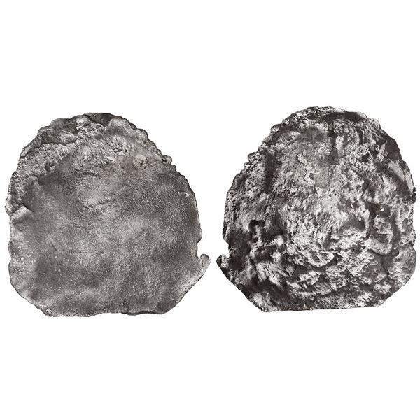 Large silver "splash" ingot, 96 oz troy (2984 grams), marked with circular tax stamp showing pillars