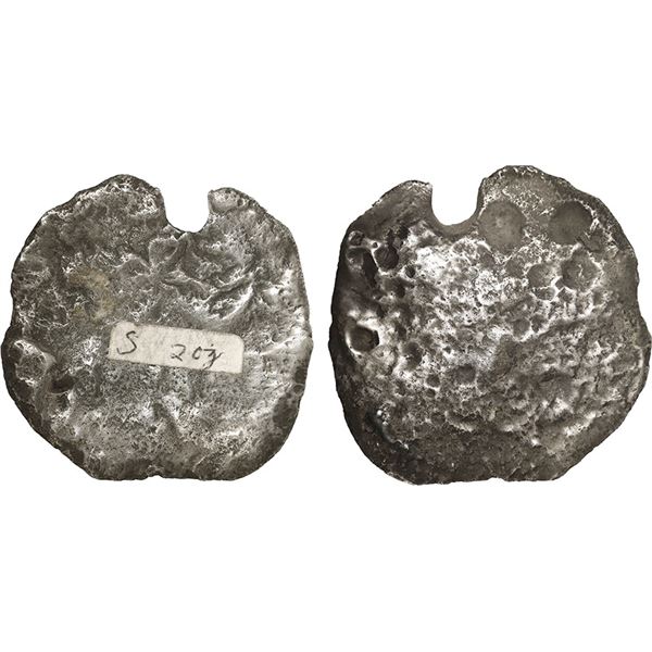 Small silver "splash" ingot, 2.35 oz troy (73.10 grams), no markings (probably contraband), ex-Conce