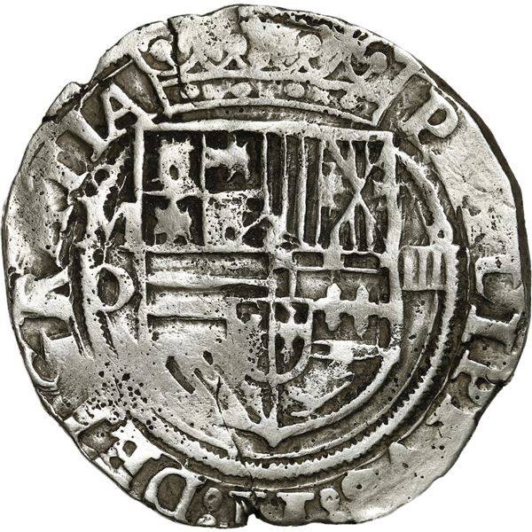 MEXICO, Mexico City, cob 4 reales, Philip II, assayer O below mintmark oM to left.