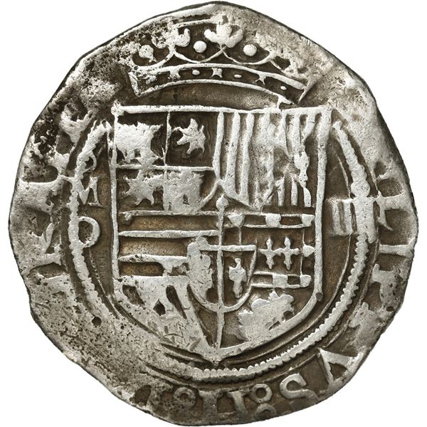 MEXICO, Mexico City, cob 4 reales, Philip II, assayer O below mintmark oM to left.