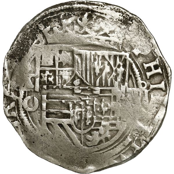 MEXICO, Mexico City, cob 4 reales, Philip II, assayer O below mintmark oM to left.