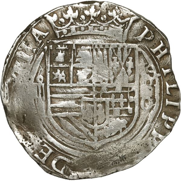 MEXICO, Mexico City, cob 4 reales, Philip II, assayer O below mintmark oM to right.