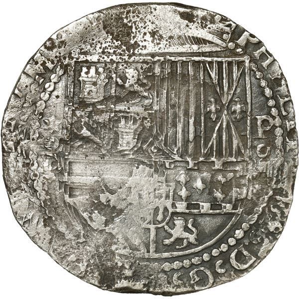PERU, Lima, cob 8 reales, Philip II, assayer Diego de la Torre, *-oD to left, P-oVIII to right.