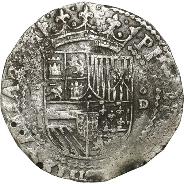 PERU, Lima, cob 4 reales, Philip II, assayer Diego de la Torre, P-4 to left, *-oD to right.